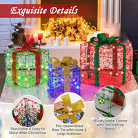 Christmas Lighted Gift Boxes, Set of 3 Present Boxes with Pre-Made Bow & Flashing Colorful LED Lights