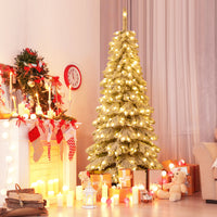 1.8M Pre-Lit Xmas Snowy Tree w/697 Branches 3 Lighting Modes&4 Brightness Levels