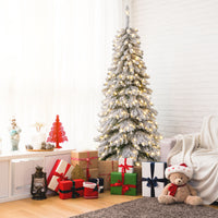 1.8M Pre-Lit Xmas Snowy Tree w/697 Branches 3 Lighting Modes&4 Brightness Levels