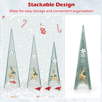 Set of 3 Tower Shaped Christmas Trees, Artificial Xmas Metal Trees with Removable Star Toppers