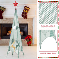 Set of 3 Tower Shaped Christmas Trees, Artificial Xmas Metal Trees with Removable Star Toppers