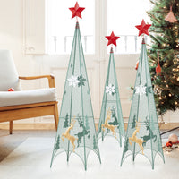 Set of 3 Tower Shaped Christmas Trees, Artificial Xmas Metal Trees with Removable Star Toppers