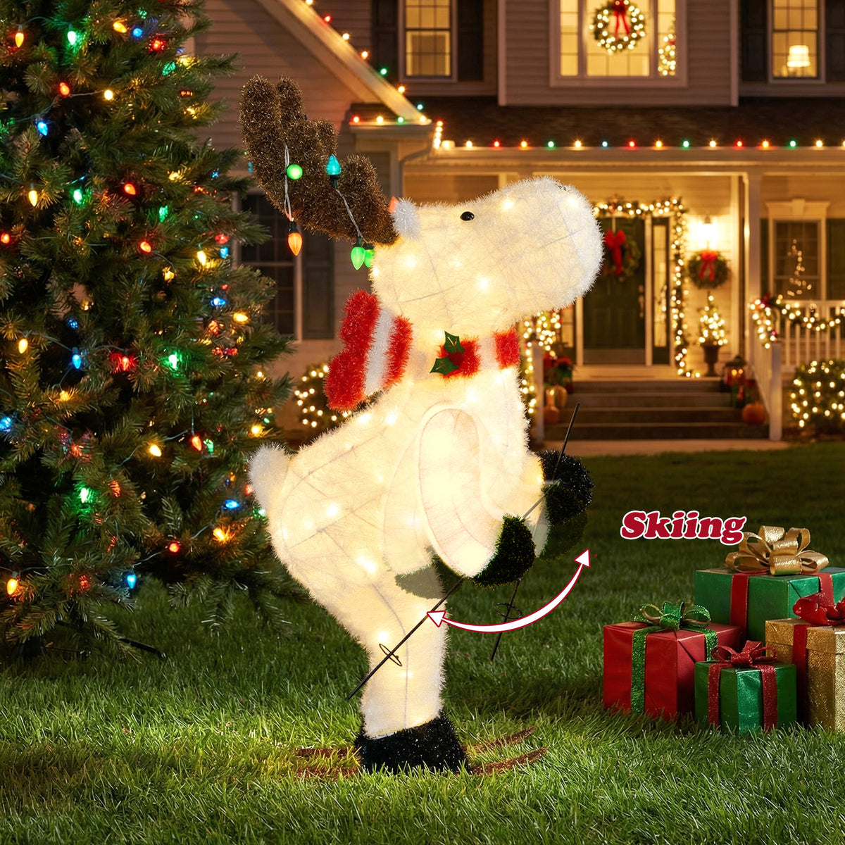 111 CM Animated Christmas Reindeer with 12 Colorful Lights and Ground Stakes