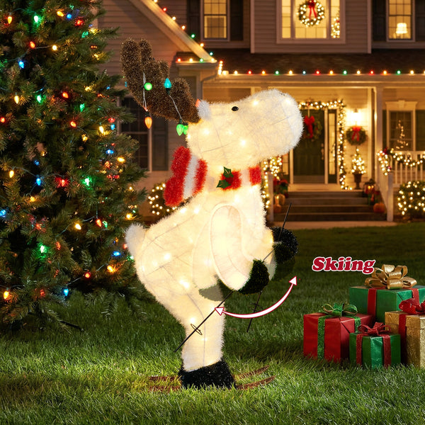 111 CM Animated Christmas Reindeer with 12 Colorful Lights and Ground Stakes