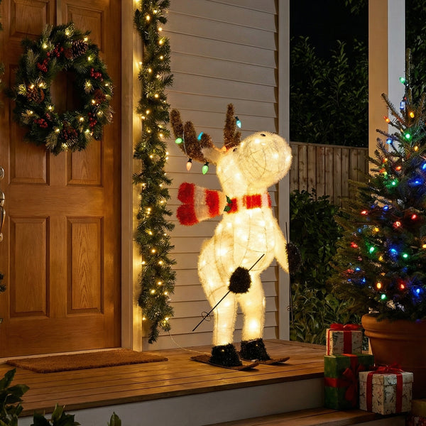 111 CM Animated Christmas Reindeer with 12 Colorful Lights and Ground Stakes