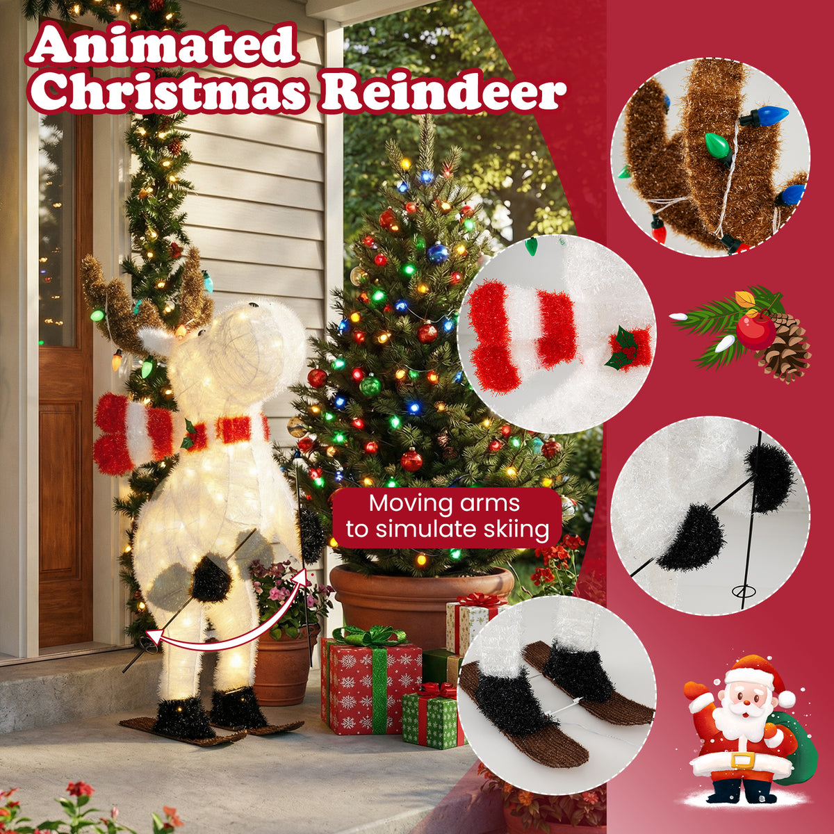 111 CM Animated Christmas Reindeer with 12 Colorful Lights and Ground Stakes