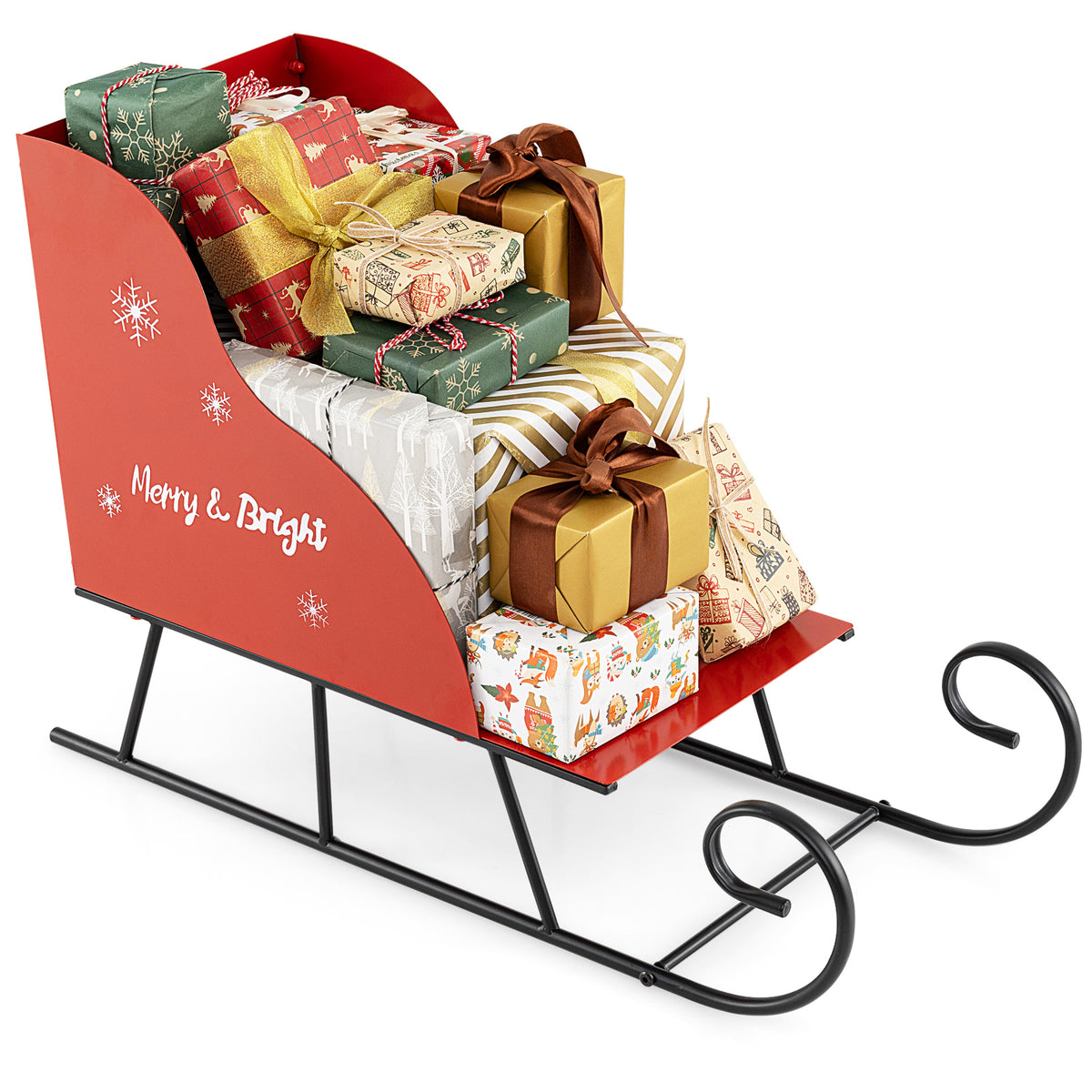 Metal Christmas Santa Sleigh Basket, Xmas Santa's Gift Storage Sleigh