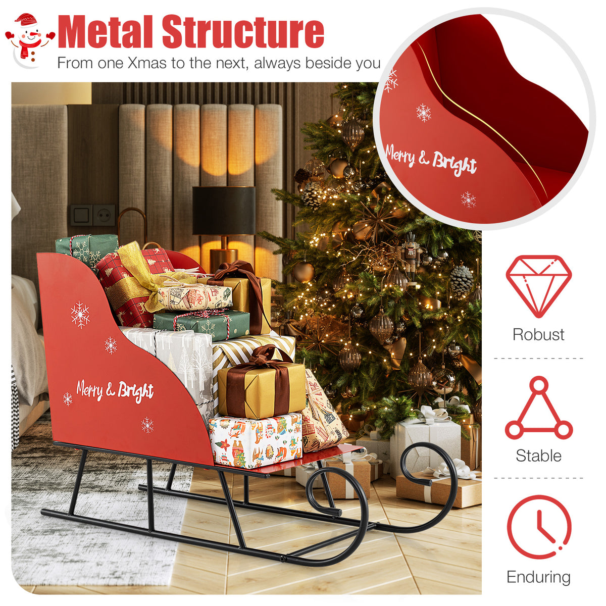 Metal Christmas Santa Sleigh Basket, Xmas Santa's Gift Storage Sleigh