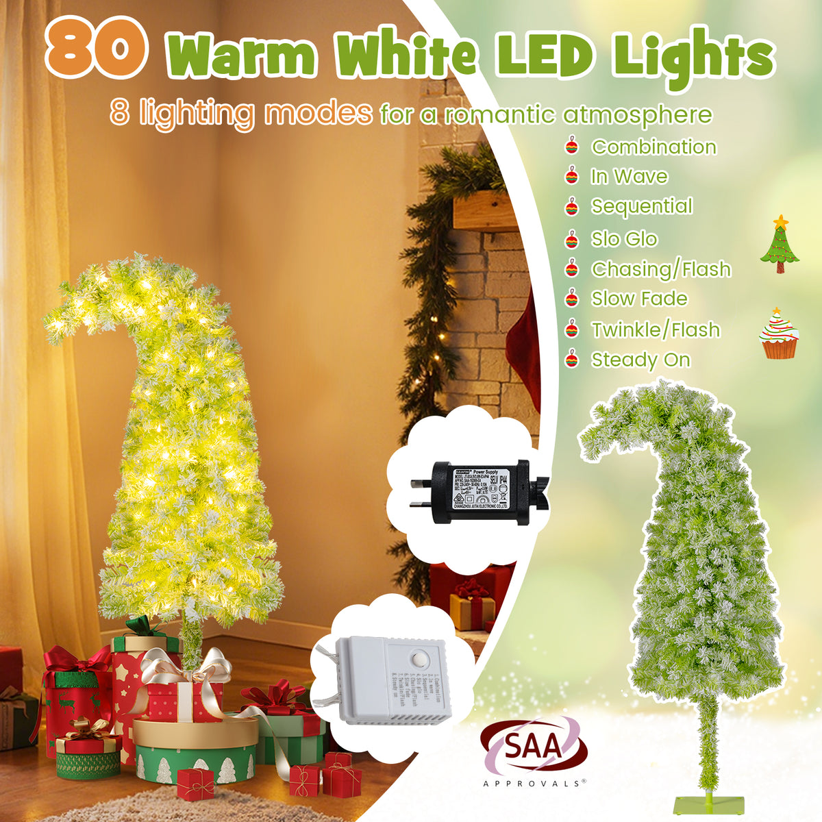 1.5/1.8M Whimsical Christmas Tree Pre-Lit Artificial Holiday Tree with Bendable Top