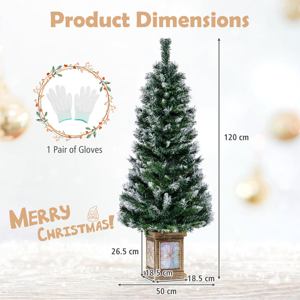 120cm Pre-lit Artificial Christmas Trees, Potted Xmas Tree w/ 80 Dimmable Warm White & Multi-colored LED Lights
