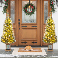 120cm Pre-lit Artificial Christmas Trees, Potted Xmas Tree w/ 80 Dimmable Warm White & Multi-colored LED Lights