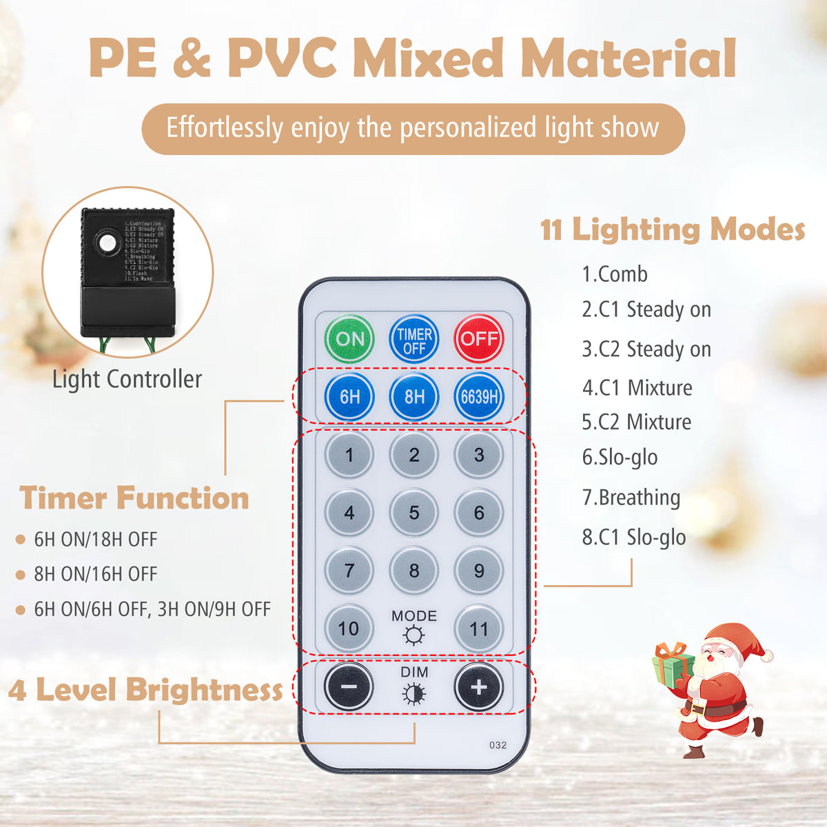 120cm Pre-lit Artificial Christmas Trees, Potted Xmas Tree w/ 80 Dimmable Warm White & Multi-colored LED Lights