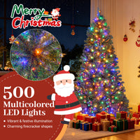 180/210 CM Pre-Lit Artificial Christmas Tree with Multicolored LED Lights and Foldable Metal Stand