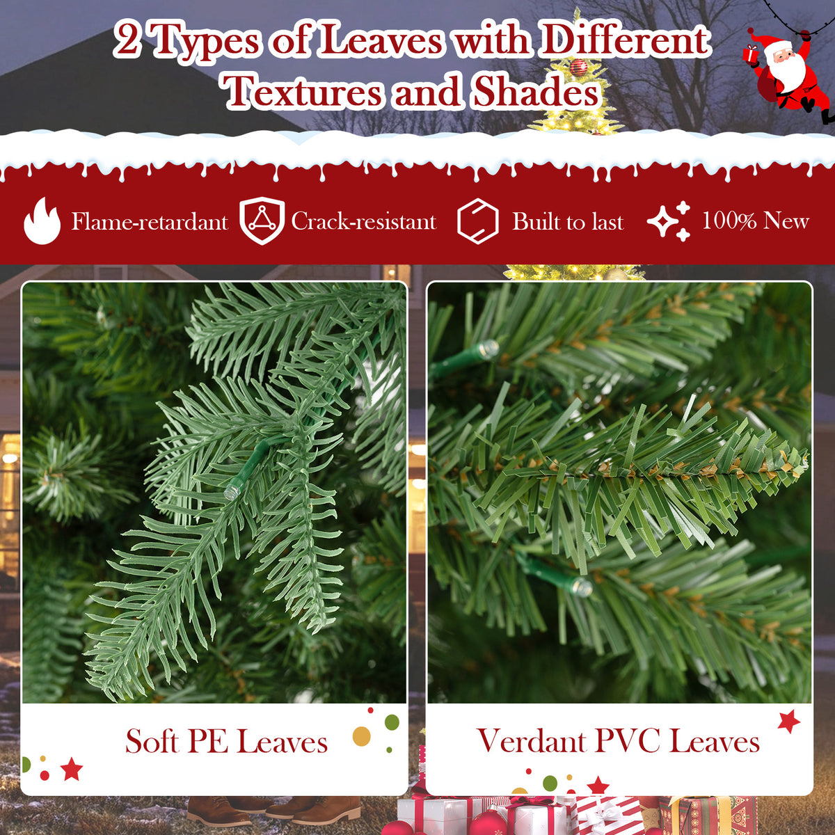 3.6M Tall Prelit Hinged Artificial Christmas Tree with 2517 PVC PE Branch Tips and 8 Expansion Screws