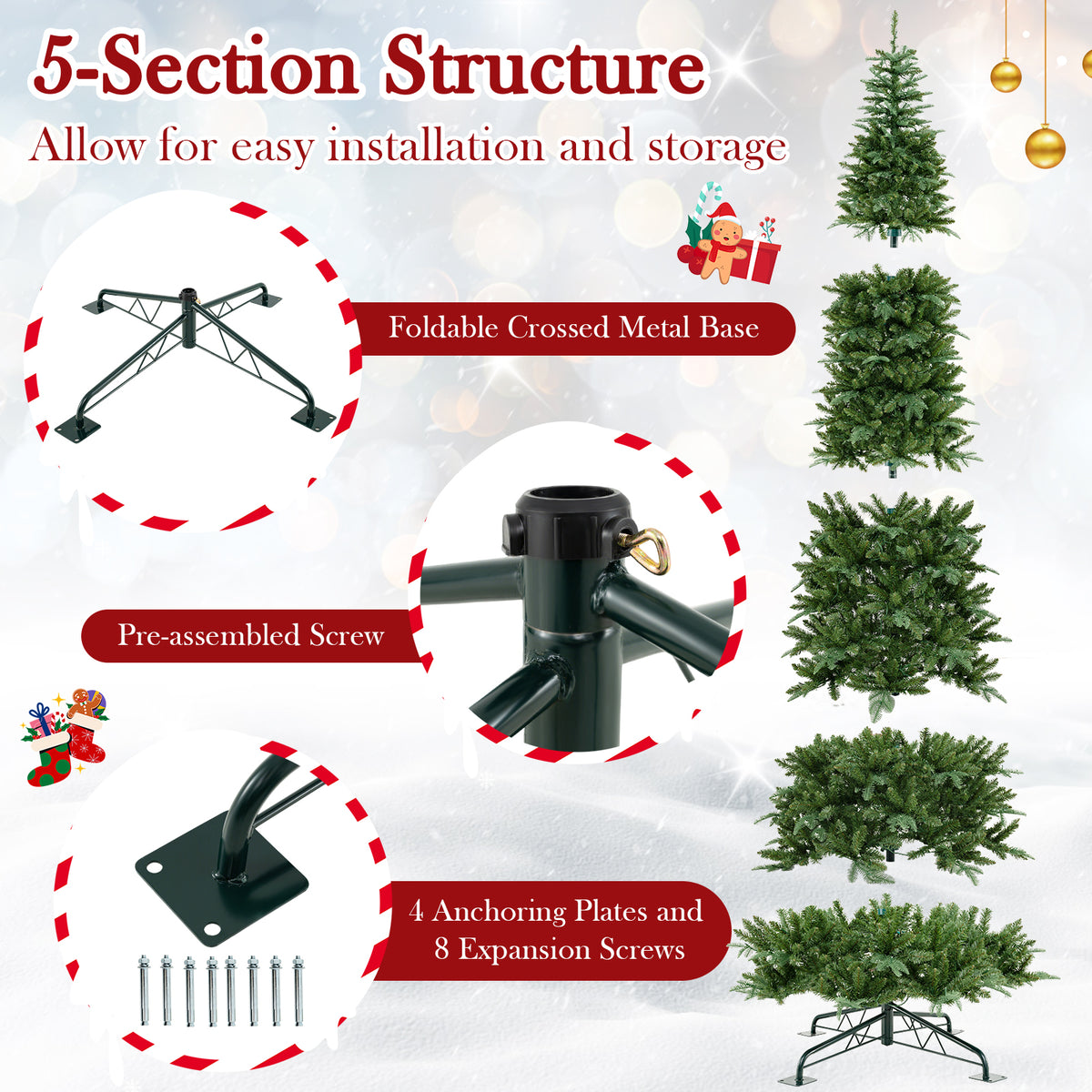 3.6M Tall Prelit Hinged Artificial Christmas Tree with 2517 PVC PE Branch Tips and 8 Expansion Screws