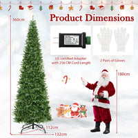 3.6M Tall Prelit Hinged Artificial Christmas Tree with 2517 PVC PE Branch Tips and 8 Expansion Screws