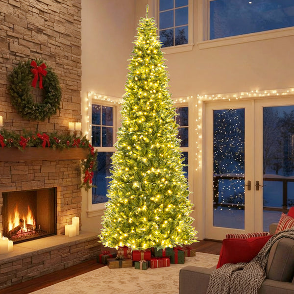 3.6M Tall Prelit Hinged Artificial Christmas Tree with 2517 PVC PE Branch Tips and 8 Expansion Screws