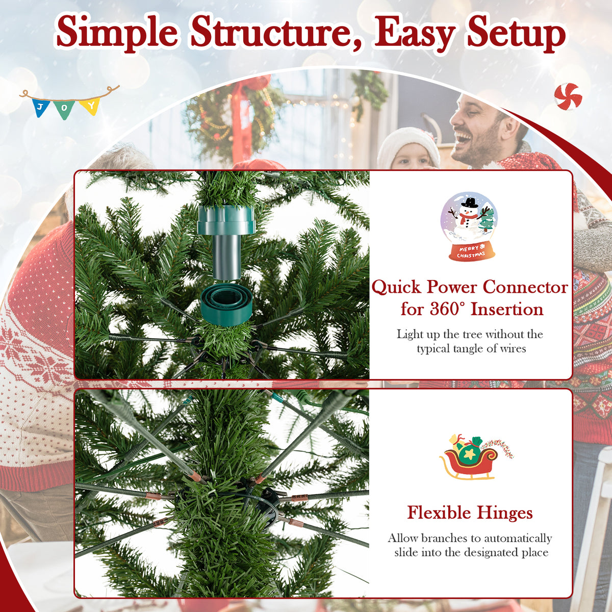 3.6M Tall Prelit Hinged Artificial Christmas Tree with 2517 PVC PE Branch Tips and 8 Expansion Screws