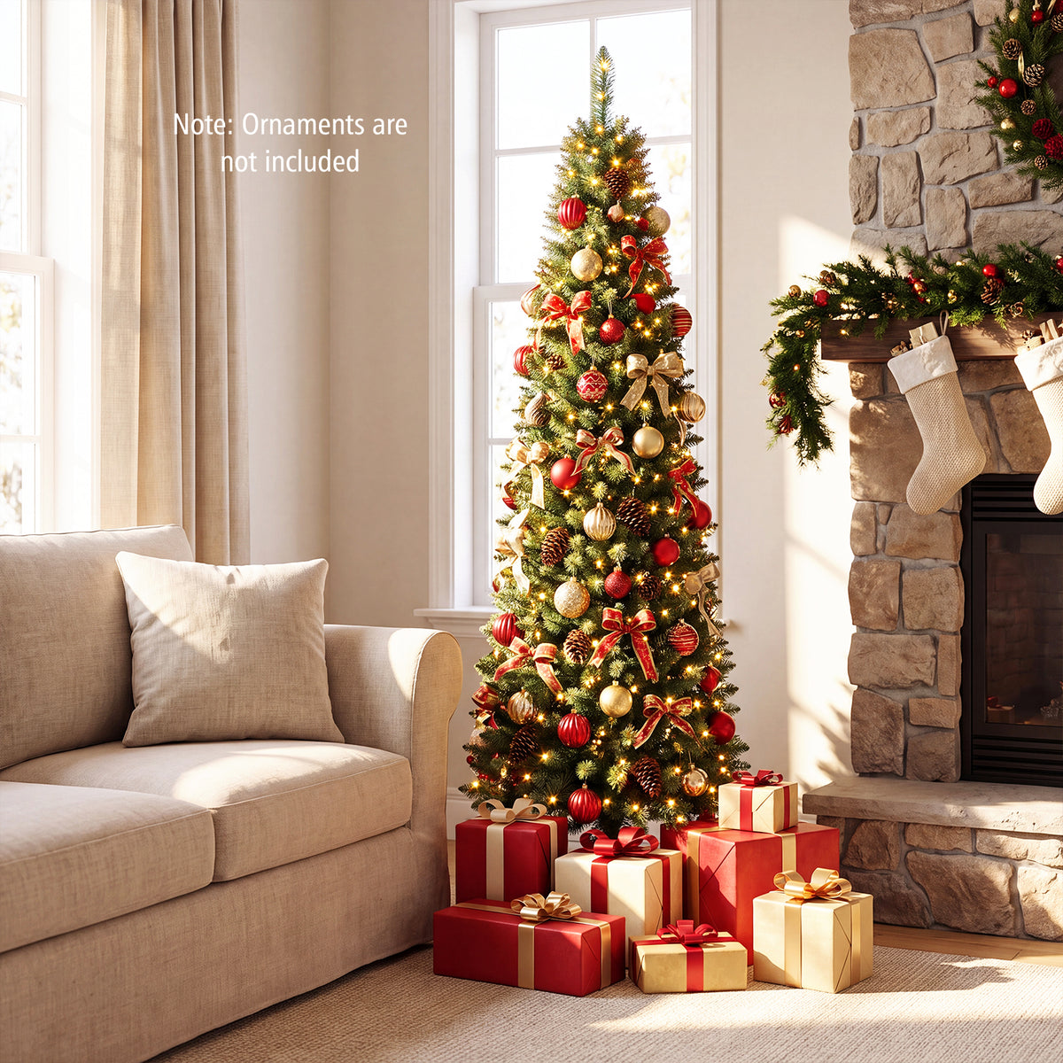 Artificial Christmas Tree with Branch Tips and Warm LED Lights
