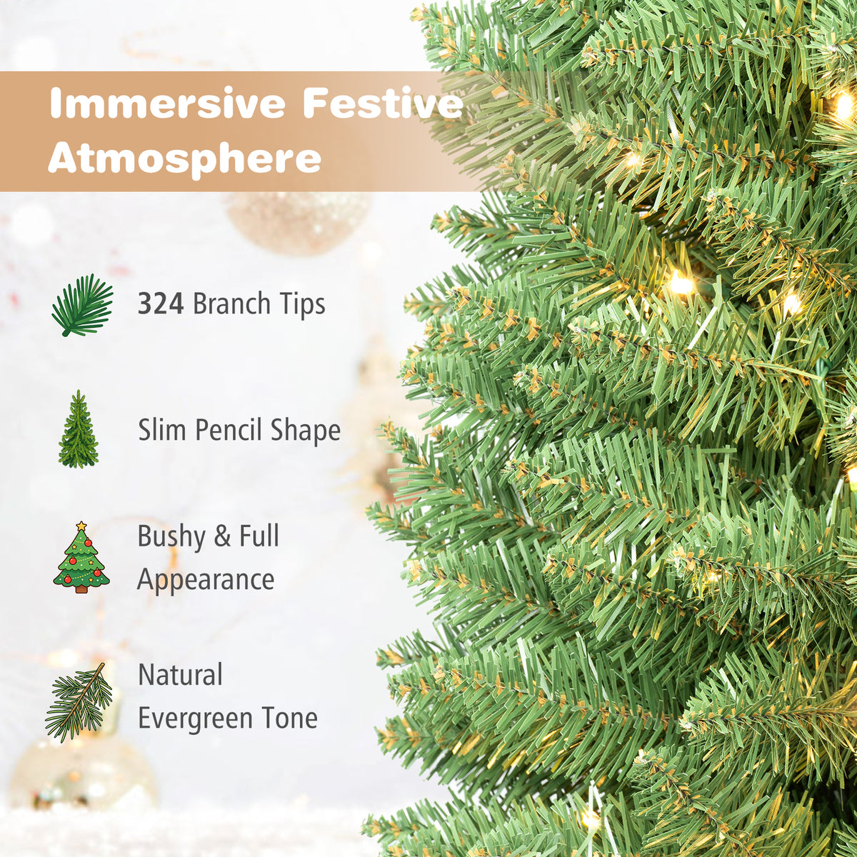 Artificial Christmas Tree with Branch Tips and Warm LED Lights