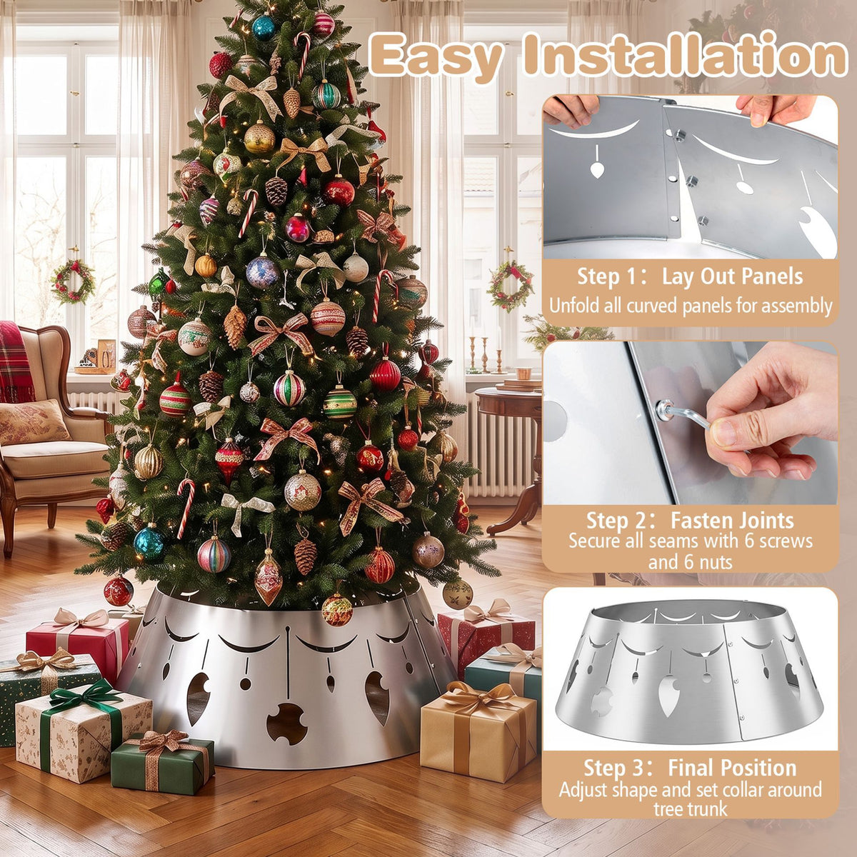 70 cm Metal Christmas Tree Collar Basket with Easy Setup and Storage