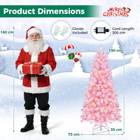150/180/210cm Flocked Fir Christmas Tree with 432/570/738 Full Branch Tips and Warm White LED Lights