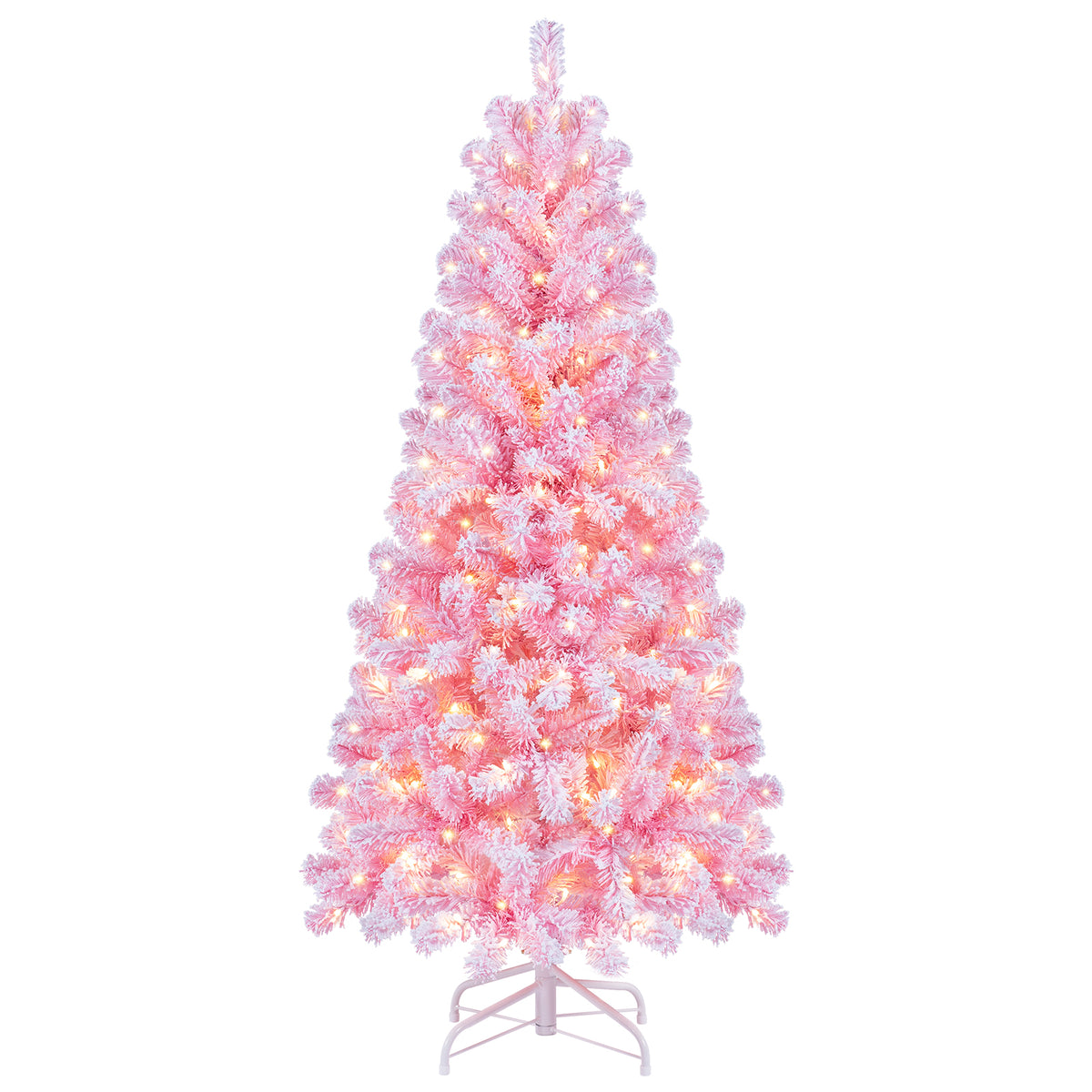 150/180/210cm Flocked Fir Christmas Tree with 432/570/738 Full Branch Tips and Warm White LED Lights