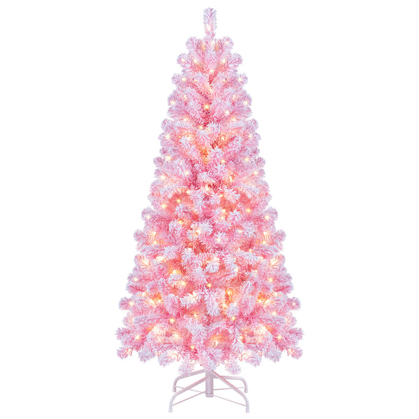150/180/210cm Flocked Fir Christmas Tree with 432/570/738 Full Branch Tips and Warm White LED Lights
