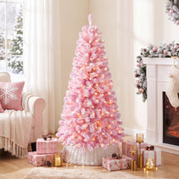 150/180/210cm Flocked Fir Christmas Tree with 432/570/738 Full Branch Tips and Warm White LED Lights