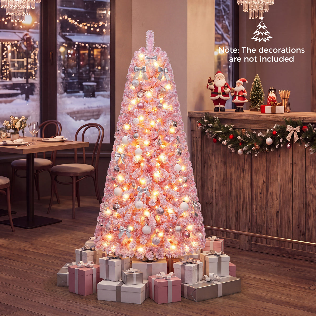 150/180/210cm Flocked Fir Christmas Tree with 432/570/738 Full Branch Tips and Warm White LED Lights