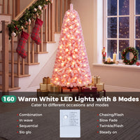 150/180/210cm Flocked Fir Christmas Tree with 432/570/738 Full Branch Tips and Warm White LED Lights