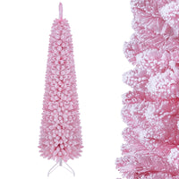 150/180/210cm Flocked Pre-Lit Pencil Christmas Tree with 8 Modes