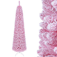 150/180/210cm Flocked Pre-Lit Pencil Christmas Tree with 8 Modes