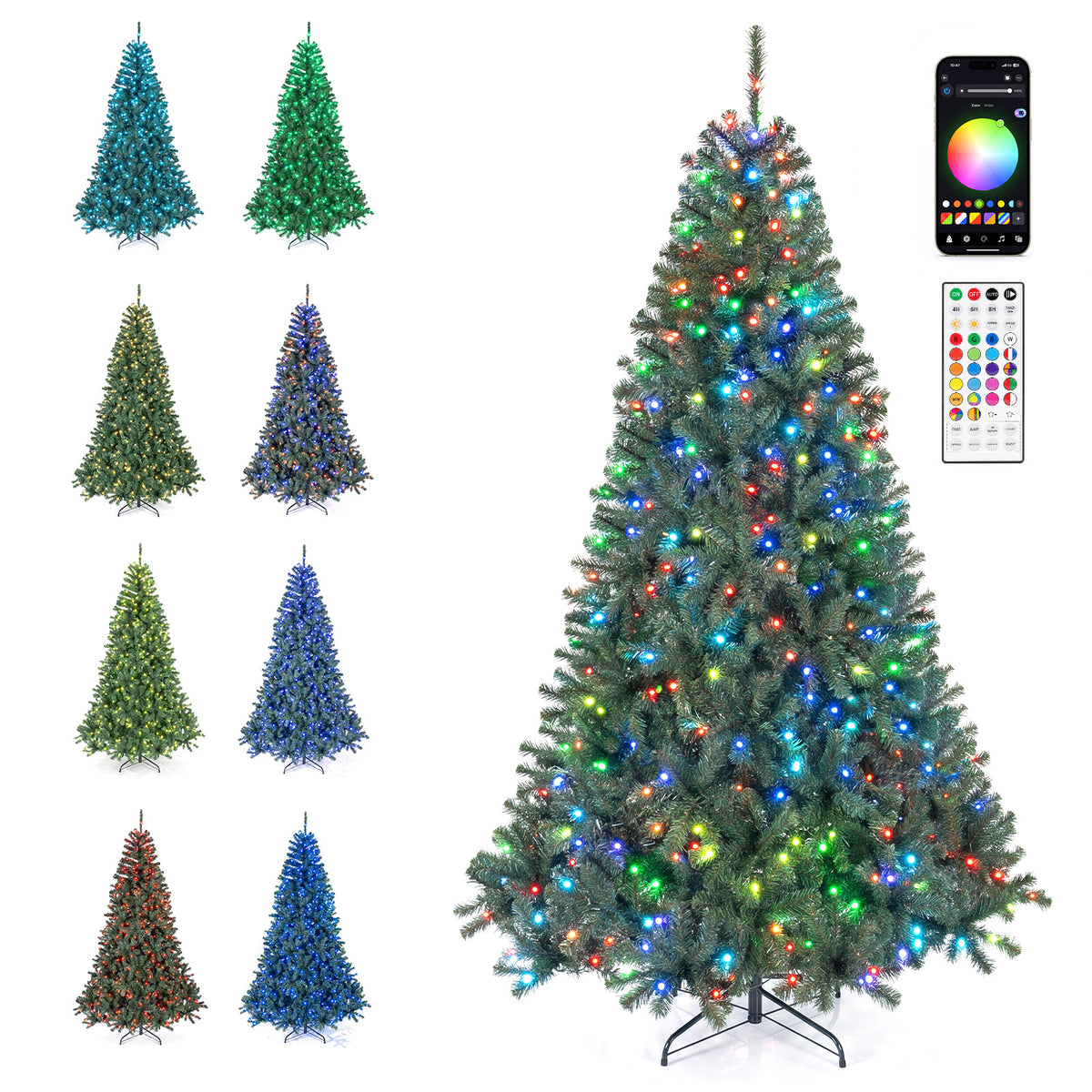 225/180cm Pre-lit Christmas Tree with 1542/1072 Branch Tips and 450/300 Multifunctional RGB Lights