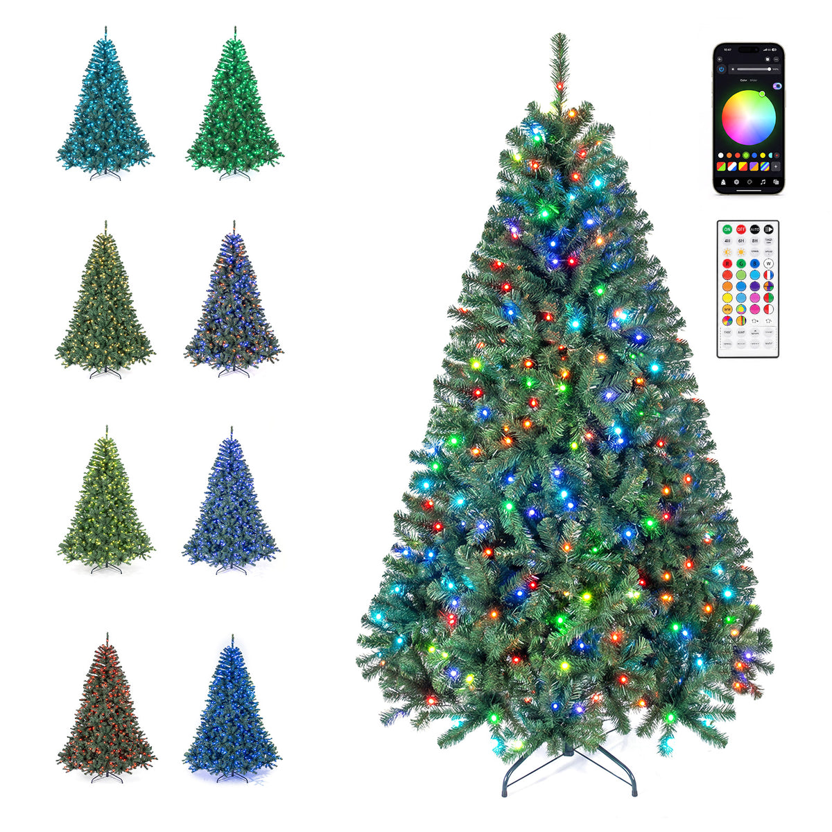 225/180cm Pre-lit Christmas Tree with 1542/1072 Branch Tips and 450/300 Multifunctional RGB Lights