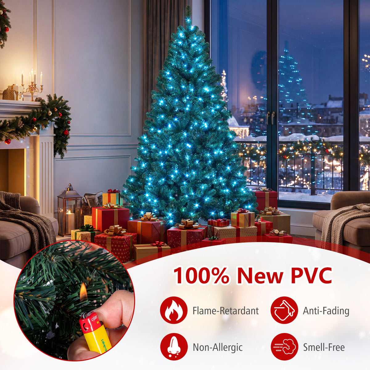 225/180cm Pre-lit Christmas Tree with 1542/1072 Branch Tips and 450/300 Multifunctional RGB Lights