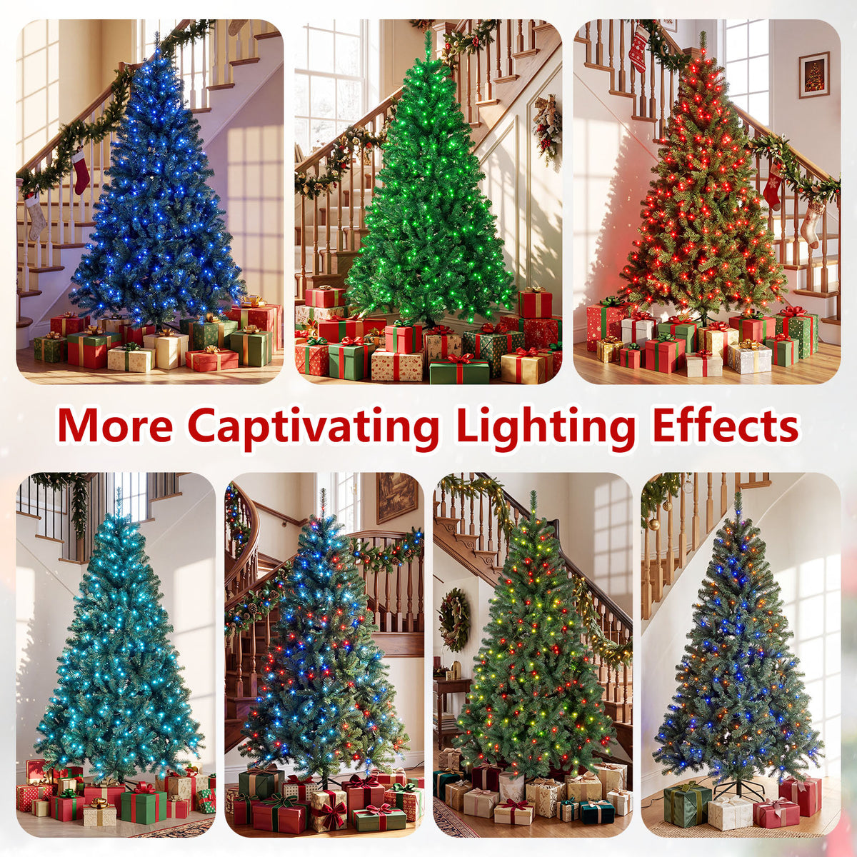 225/180cm Pre-lit Christmas Tree with 1542/1072 Branch Tips and 450/300 Multifunctional RGB Lights