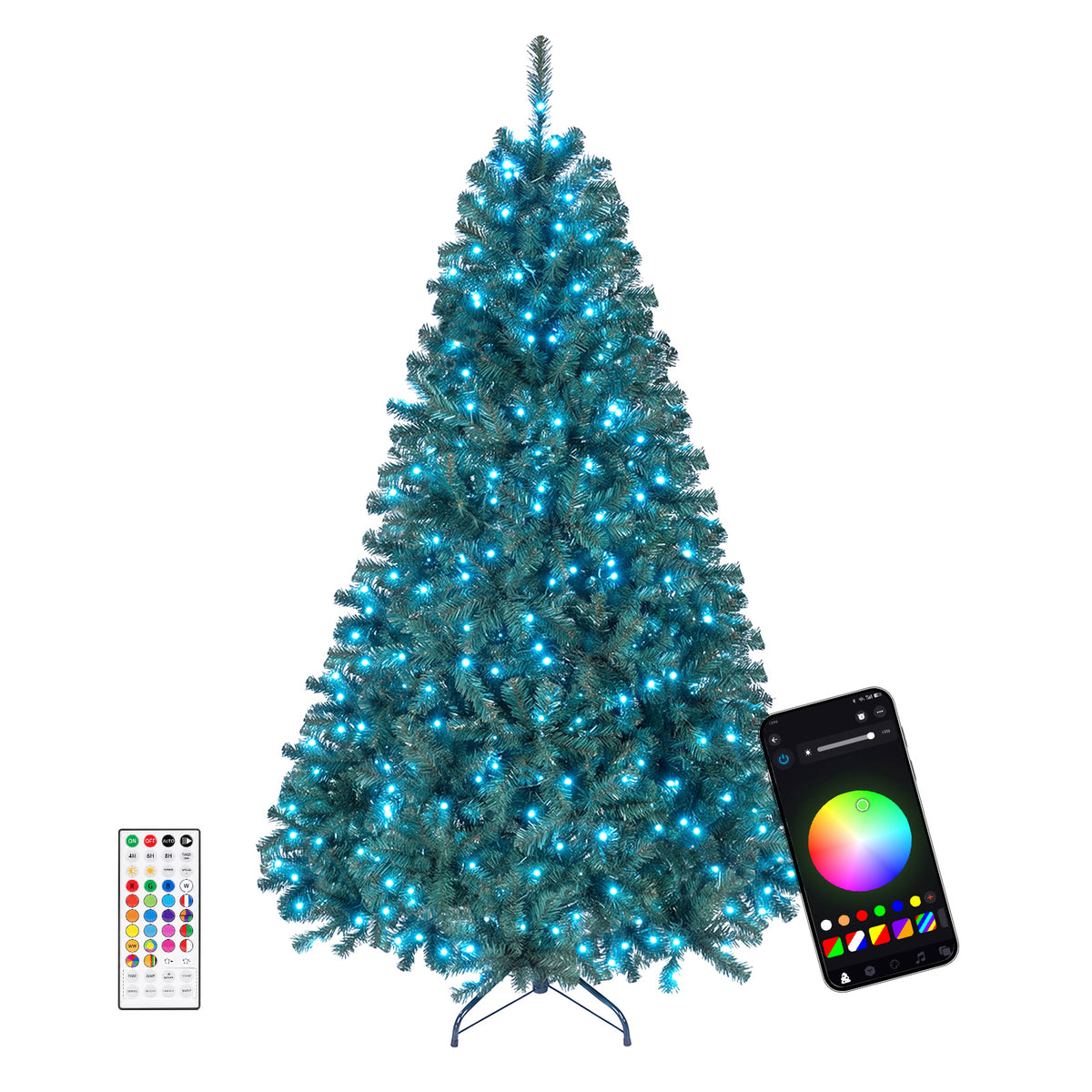 225/180cm Pre-lit Christmas Tree with 1542/1072 Branch Tips and 450/300 Multifunctional RGB Lights