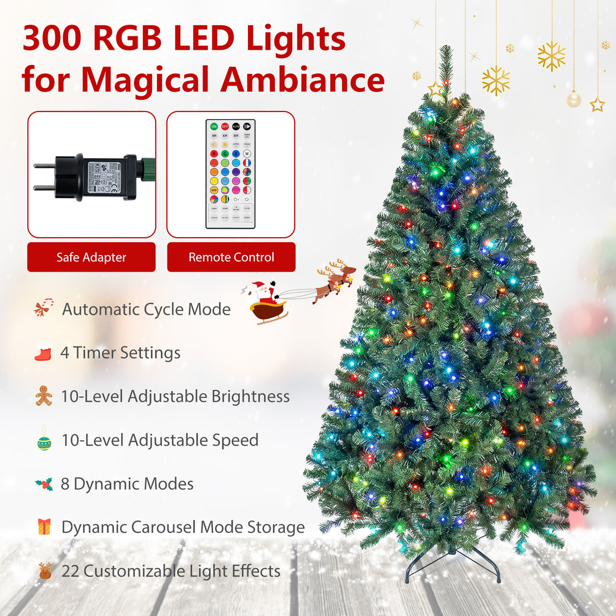 225/180cm Pre-lit Christmas Tree with 1542/1072 Branch Tips and 450/300 Multifunctional RGB Lights