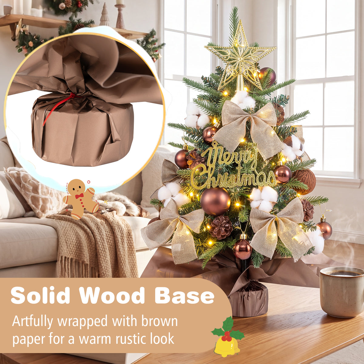 60 cm Tabletop Christmas Tree with Ornaments