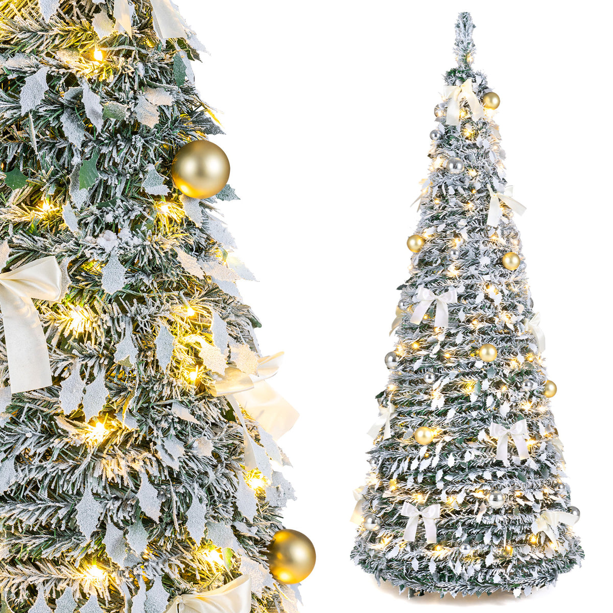 150/180cm Pre-Lit Pop Up Christmas Tree w/ 140 Warm White LED Lights