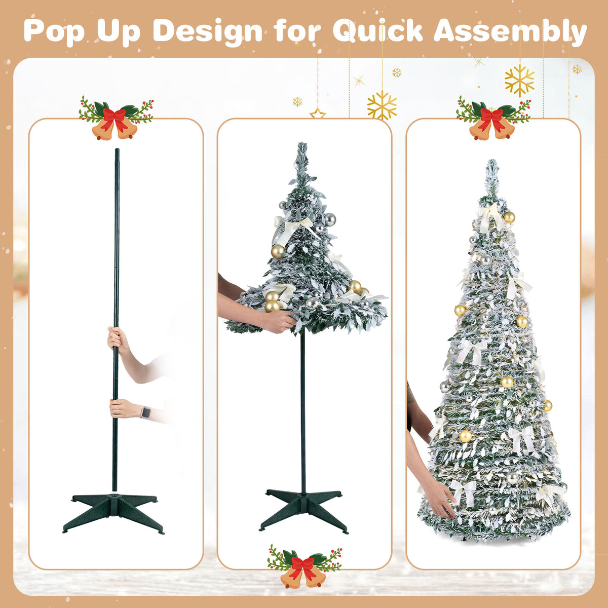 150/180cm Pre-Lit Pop Up Christmas Tree w/ 140 Warm White LED Lights