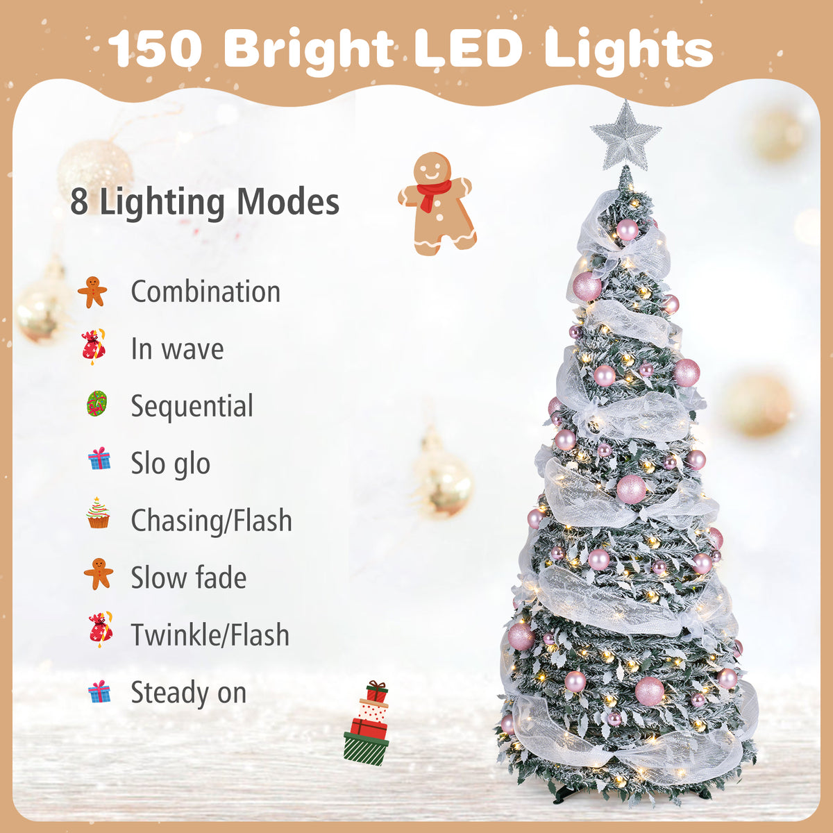 180cm Pre-Lit Pop up Christmas Tree w/ 140 LED Lights