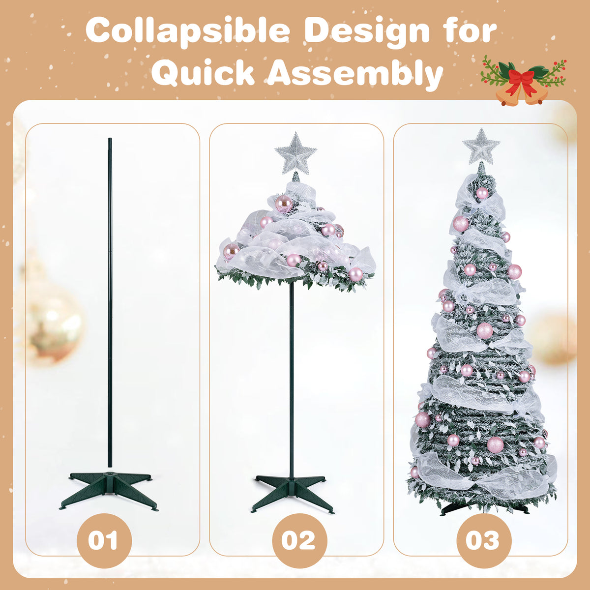 180cm Pre-Lit Pop up Christmas Tree w/ 140 LED Lights