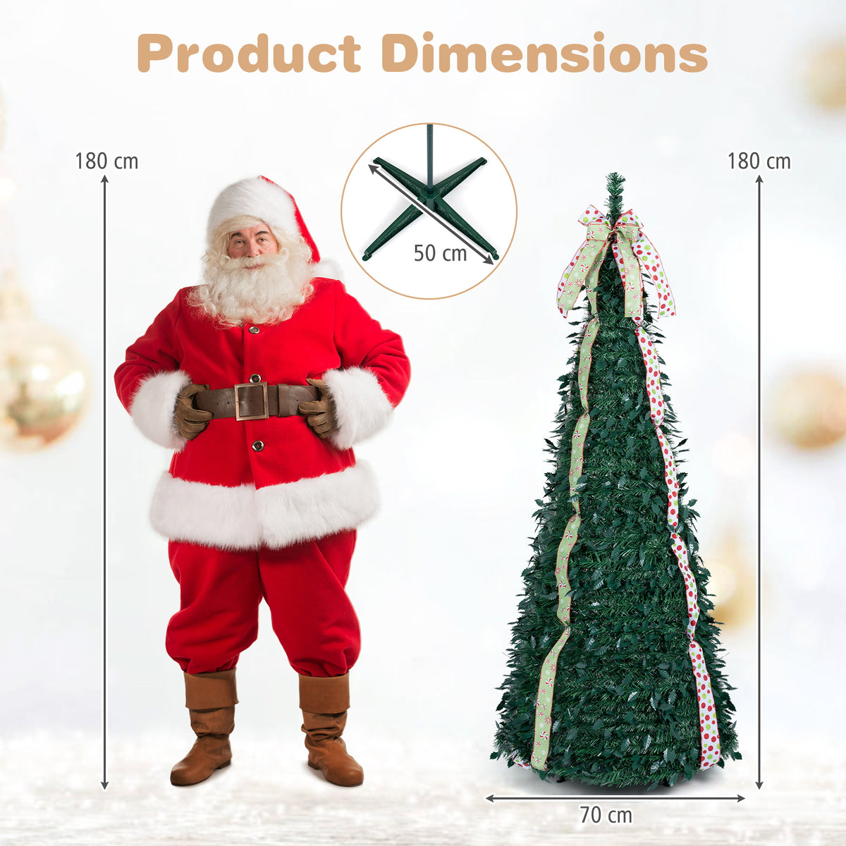 1.8M/2.1M Artificial Christmas Tree with Tree Topper Bow and 4 Ribbons