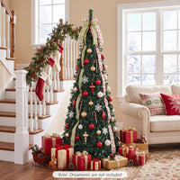 1.8M/2.1M Artificial Christmas Tree with Tree Topper Bow and 4 Ribbons