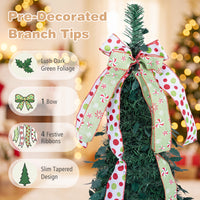 1.8M/2.1M Artificial Christmas Tree with Tree Topper Bow and 4 Ribbons