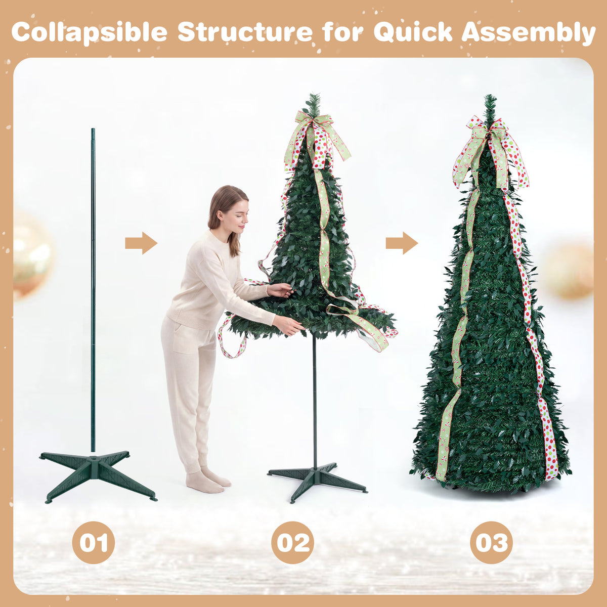 1.8M/2.1M Artificial Christmas Tree with Tree Topper Bow and 4 Ribbons
