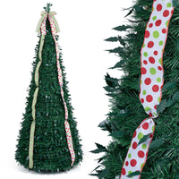1.8M/2.1M Artificial Christmas Tree with Tree Topper Bow and 4 Ribbons