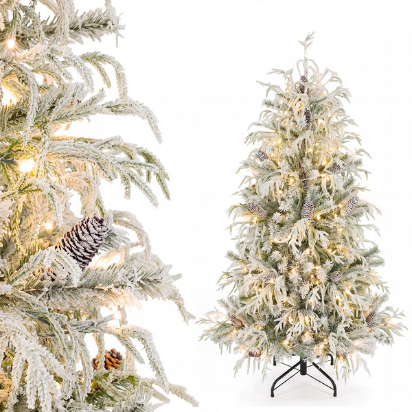 150/180cm Flocked Christmas Tree, Pre-Lit, Hinged